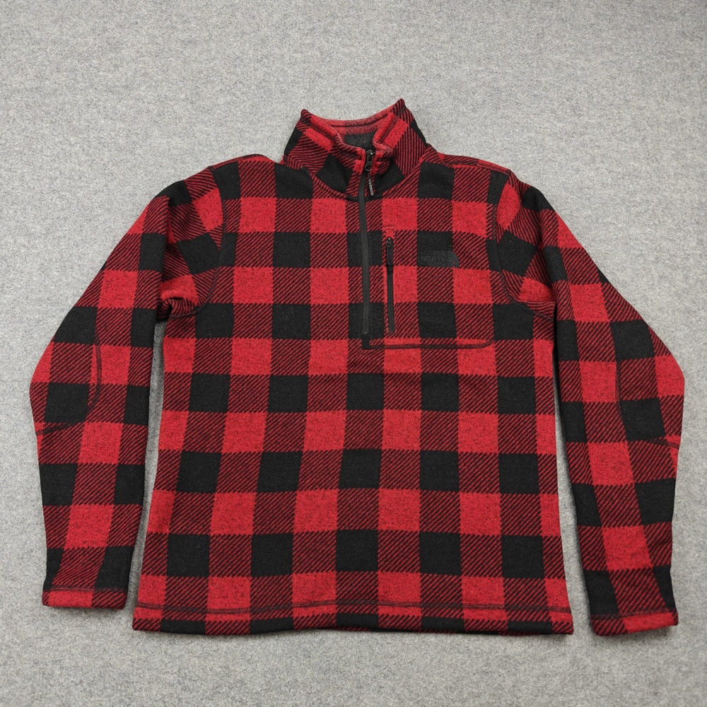The North Face Jacket Mens Medium Red Fleece Full Zip Stand-Up Collar Pockets